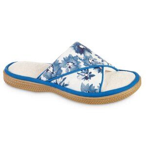 isotoner Cotton Floral Keilly Slide Enhanced Heel Cushion - 8307 (Islandf Blue)